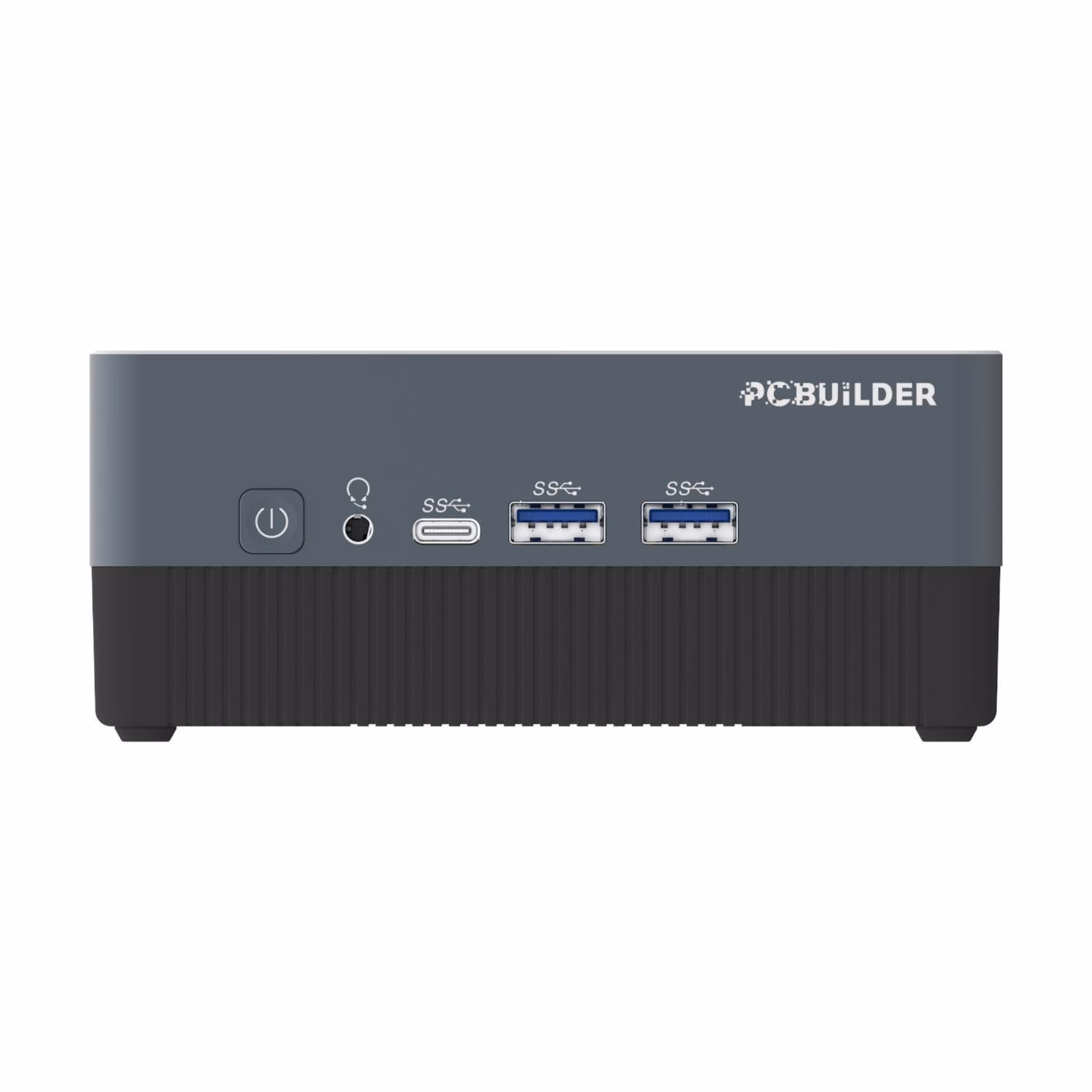 Product image of the compact PCBuilder CUBE Mini PC, showing the small chassis and all-in-one design.